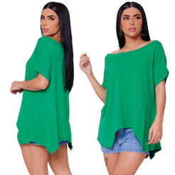 Blusa Feminina Manga Curta Blusinha Bata Soltinha Ombro a Ombro Plus Size CANOA VERÃO