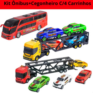 Brinquedo Menino Caminhao Cegonheiro Cegonha C/4 Carrinhos E Onibus Infantil