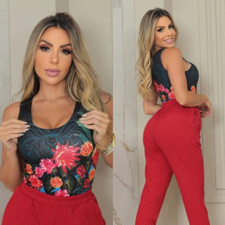 Body Blusa  Feminino Suplex Estampados Bori Regata (com fecho)
