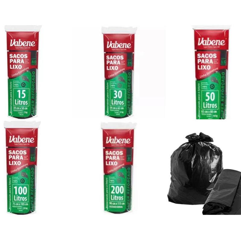 Kit Saco de lixo - Super Reforçado (Extra forte) - Vabene 15/30/50/100/200 Litros 30% OFF