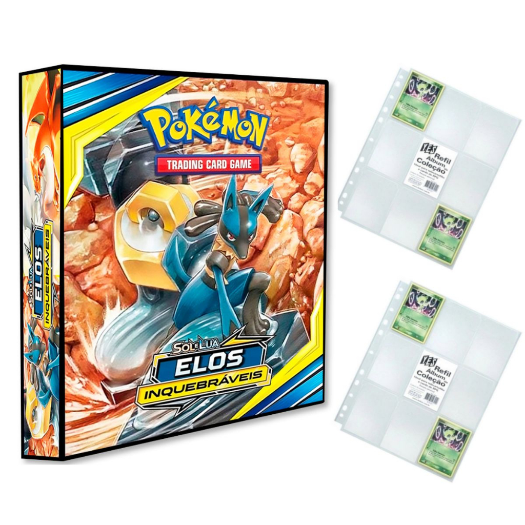 Álbum Pasta Fichário Pokemon com 20 Folhas YES 9 Bolsos Elos Inquebráveis Capa Dura Reforçado