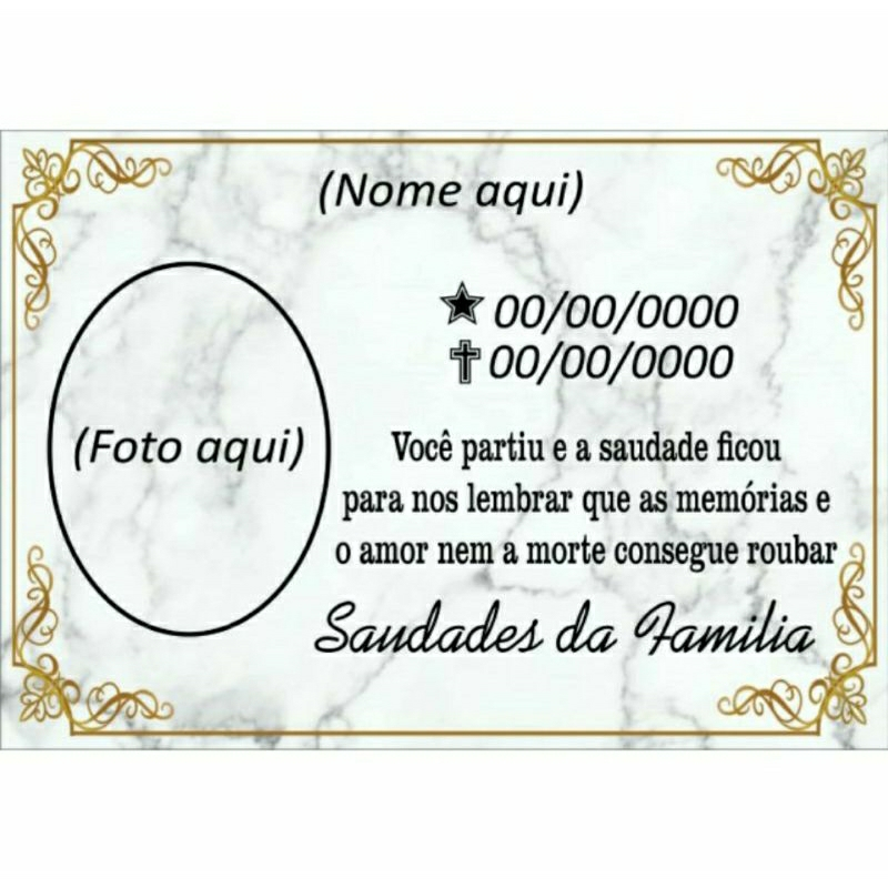 Placa de Aluminio 16x23 cm Para Jazigo Túmulo Lápide