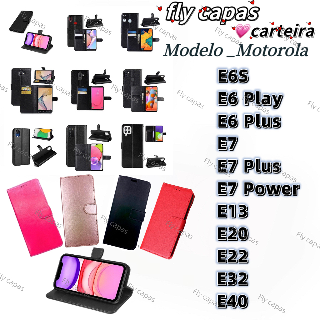 Capa Carteira para motorola E6S E6 PLAY E6 PLUS E7 E7 PLUS E7 POWER E13 E20 E30 E22 E32 E40