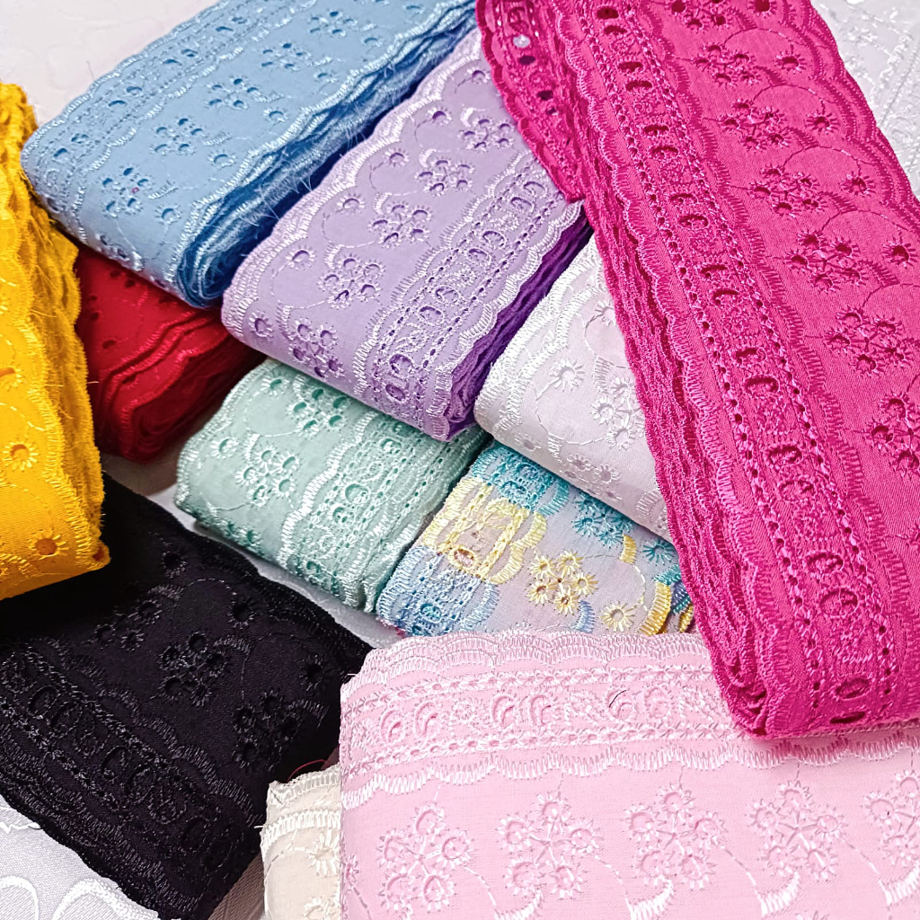 Bordado Inglês e Passa Fita Largo  -  7,5cm  x 13,70m Peça Decoração Textil - Acabamento - Lese - Lesie - Laise