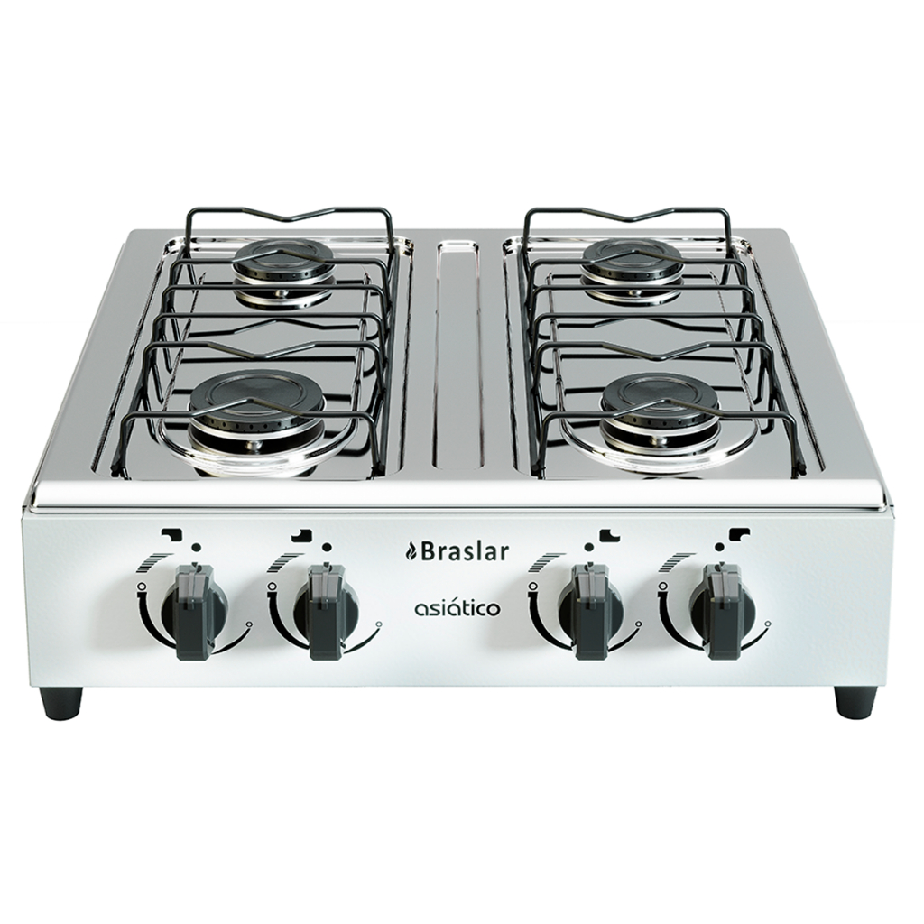 Fogão Cooktop De Mesa Portátil A Gás 4 Bocas Braslar Bivolt Branco