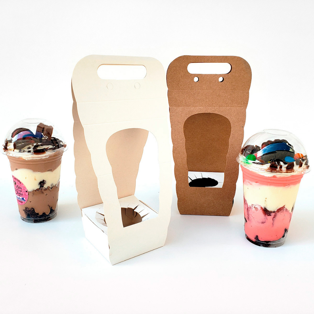 CAIXAS SUPORTE PARA COPO BOLHA E COPO DA FELICIDADE (20 UNID) DE 330ML ATÉ 600ML - CORES KRAFT E BRANCO.
