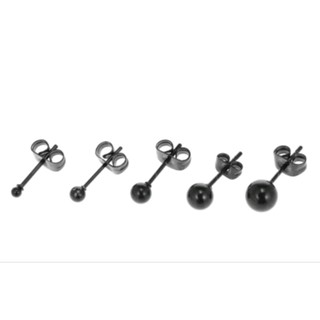 Trio Brinco bolinha preta Aço inox Anti Alérgico