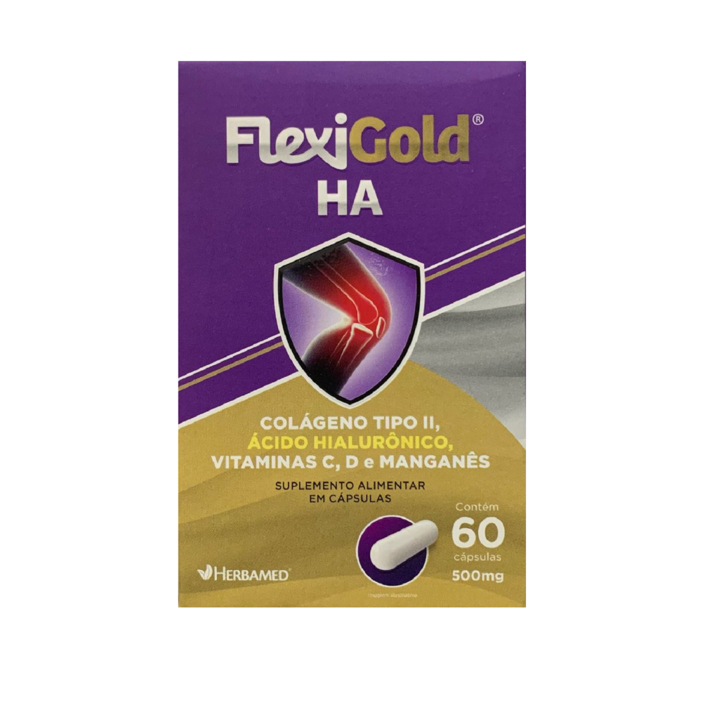 Flexigold Ha Colageno Tipo 2 Ácido Hialuronico Vitaminas C,D e Manganes 60 Capsulas