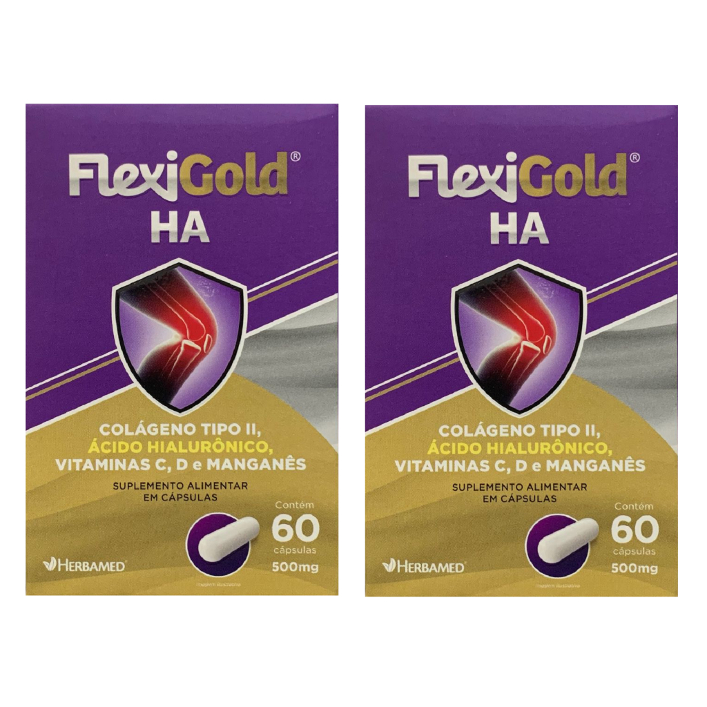 Kit 2 Caixas Flexigold Ha Colageno Tipo 2 Ácido Hialuronico Vitaminas C,D e Manganes 60 Capsulas