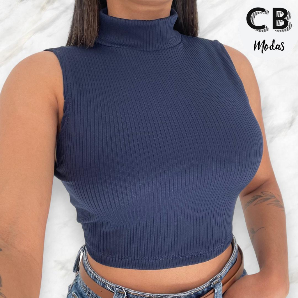 Blusinha Feminina Cropped cacharrel  Feminino Canelado gola alta Regata básica Lisa