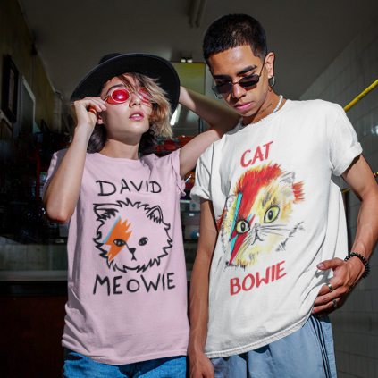 Camiseta unissex engraçada David Bowie Cat Bowie David Meowie gato pet