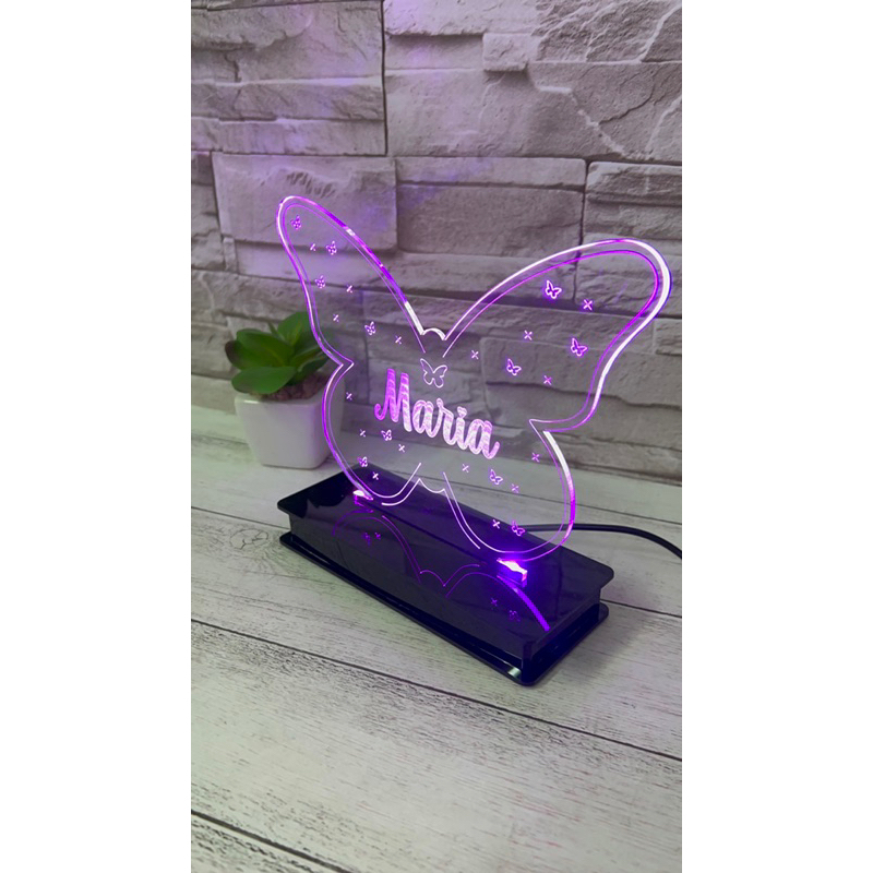 Luminária Led Abajur tema Borboleta lilás