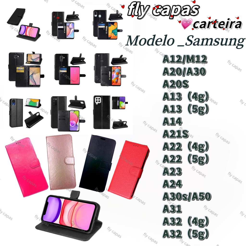 Capa Carteira  Para Samsung Galaxy A14,A12/M12,A20/A30,A20S,A13(4g),A13(5g),A21S,A22(4g),A22(5g),A23,A24,A30S/A50