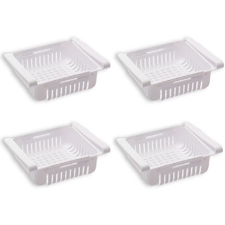 Kit 4 Cesto Organizador De Geladeira Multiuso Gaveta Retrátil Ajustável Pratico Portátil