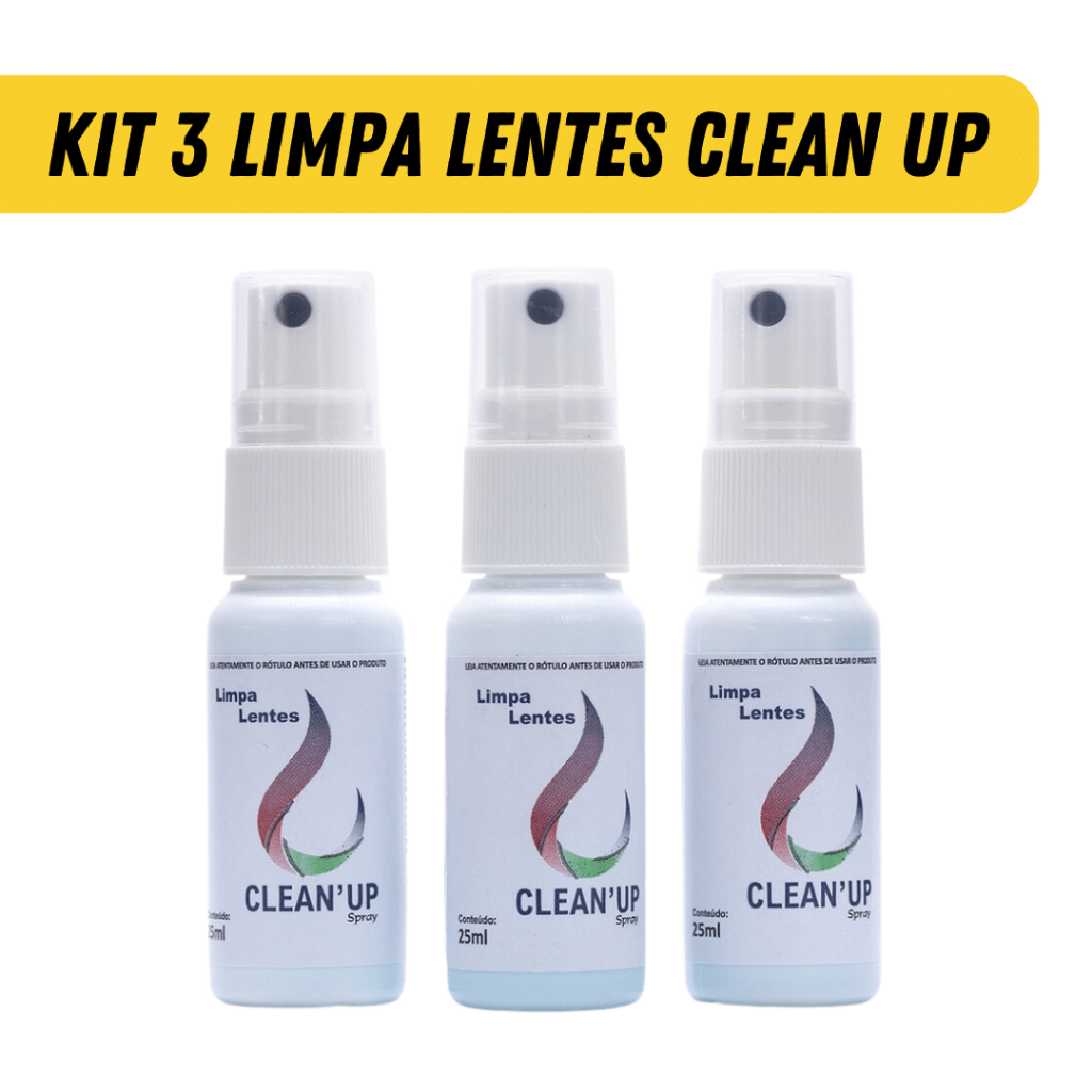 KIT 3 Limpa Lentes Clean'Up 25ml - Limpador de Oculos, Limpador de Óculos de Sol, Limpador de telas de celular Multiuso