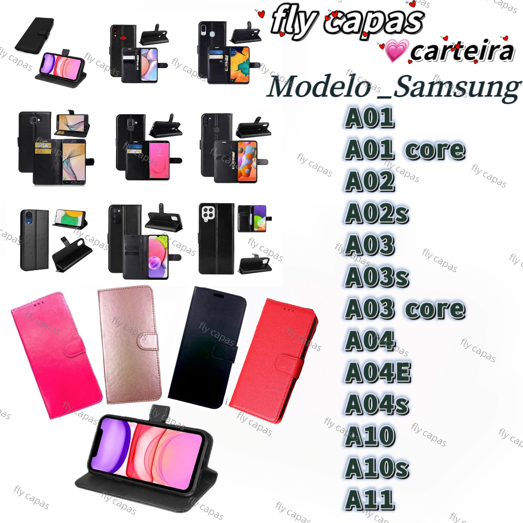 Capa Carteira  Para Todos Modelos Samsung Galaxy A01, A01 CORE, A02, A02S, A03, A03S, A04,A04E,A04S