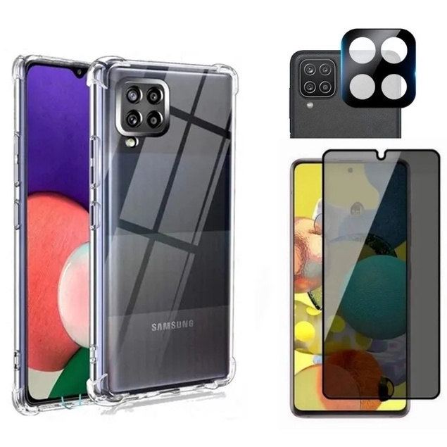 Kit 3X1 Samsung Galaxy A22 5G- Película Privacidade Ceramicaa 9 + Capa Transparente TPU + Pel Camera em Oferta na Shopee