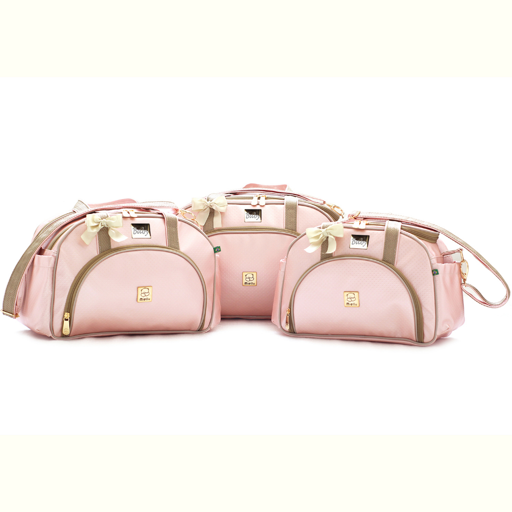 Kit Conjunto Bolsas Maternidade PERSONALIZADAS Bebe Menina Menino Enxoval Miellu - Linha Prática - Bolsa G, Bolsa M, Bolsa P e Trocador