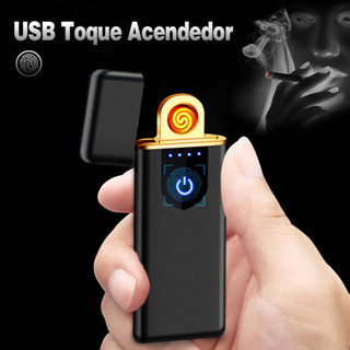 Kit 2 Luxo Preto Isqueiro Usb Portátil Recarregável Eletrodomésticos Eletrônico  Impressões Digitais à Prova De Vento Toque Acendedor