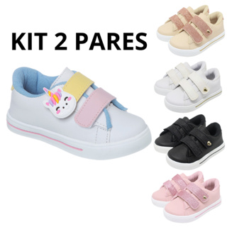 Kit 2 Pares Tênis Infantil Menina Brilho Glitter Unicórnio Estiloso Casual Confortável em Oferta na Shopee