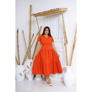 Vestido Feminino Midi Longuete em crepinho com Manga Estilo Zara Dois babado