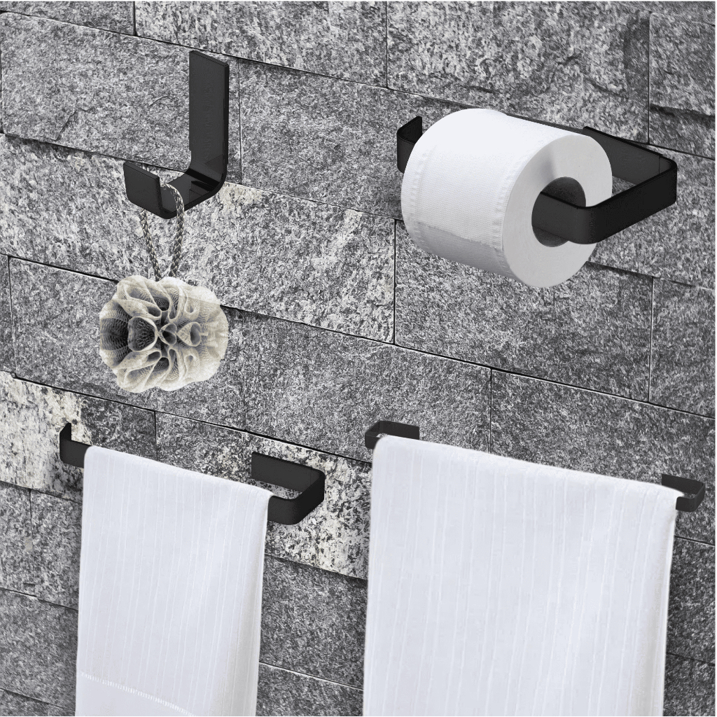 Kit Acessorios Para Banheiro Quadrado 4 Peças Preto Fosco