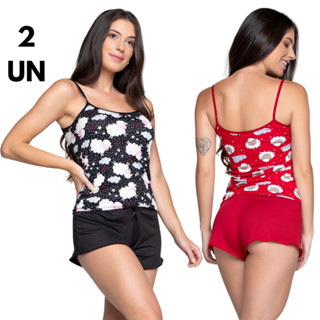 Kit 2 Baby Doll de Suede Short Doll Feminino Estampado Pijama Feminino
