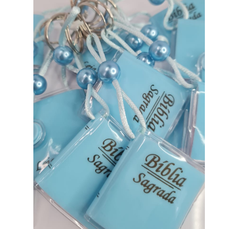 Chaveiro  Bíblia Sagrada com Pérolas. Kit c/ 12 peças. (azul),(B012) em Oferta na Shopee