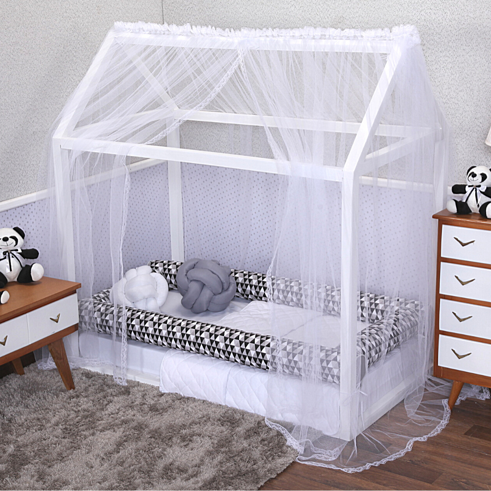 Mosquiteiro Mini Cama Casinha 1,60m  Comp x 1,70m Altura Tule  Com Rendinha No Acabamento