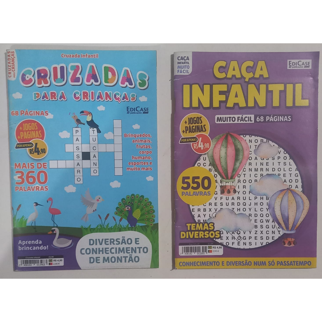 Kit 2 Livros Passatempo 68 Pgs P/ Crianças 1 Livro de CAÇA PALAVRAS e 1 Livro PALAVRAS CRUZADAS Para Crianças em Oferta na Shopee