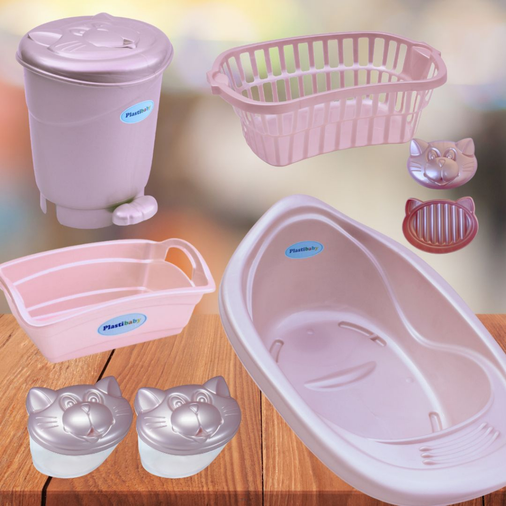 BANHEIRA DE BANHO BEBE COM ORGANIZADOR E PORTA ALGODAO E COTONETE SABONETEIRA KIT 7 ITENS