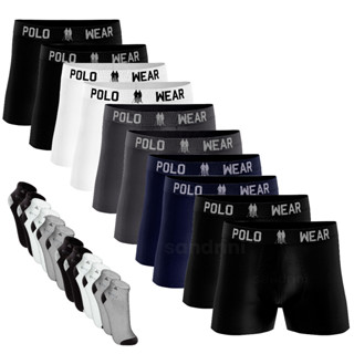 Kit 10 Cueca Boxer Polo Wear Box Original + 12 Meias Altomax Cano Curto
