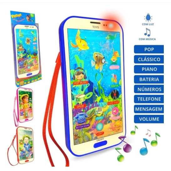 Brinquedo celular infantil musical com imagem 3D Smartphone para crianças com luz e som