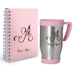 Kit Agenda 2027 + caneca Personalizada rosa iniciais - com seu nome