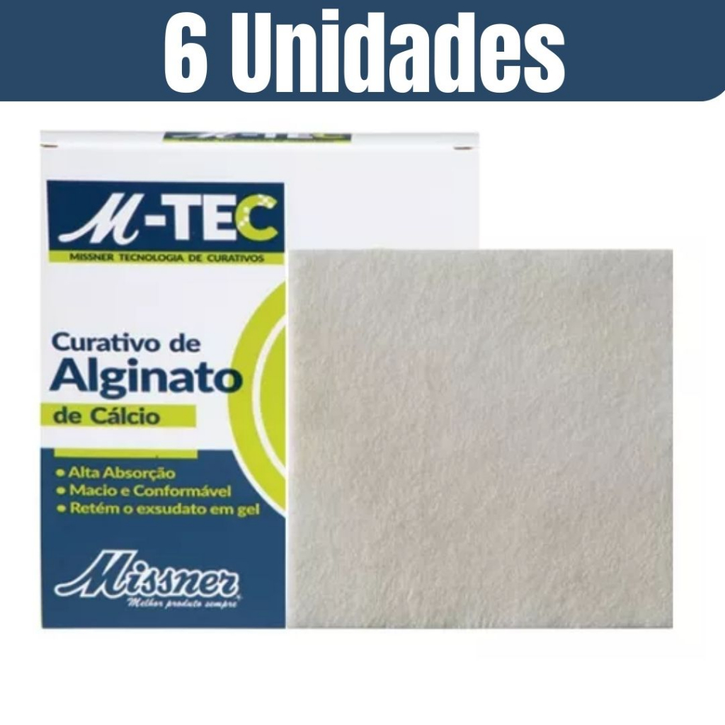 Kit 6un Curativo Para Tratamento De Feridas Fibras Alginato de Cálcio M-TEC 10cm x 10cm - Missner