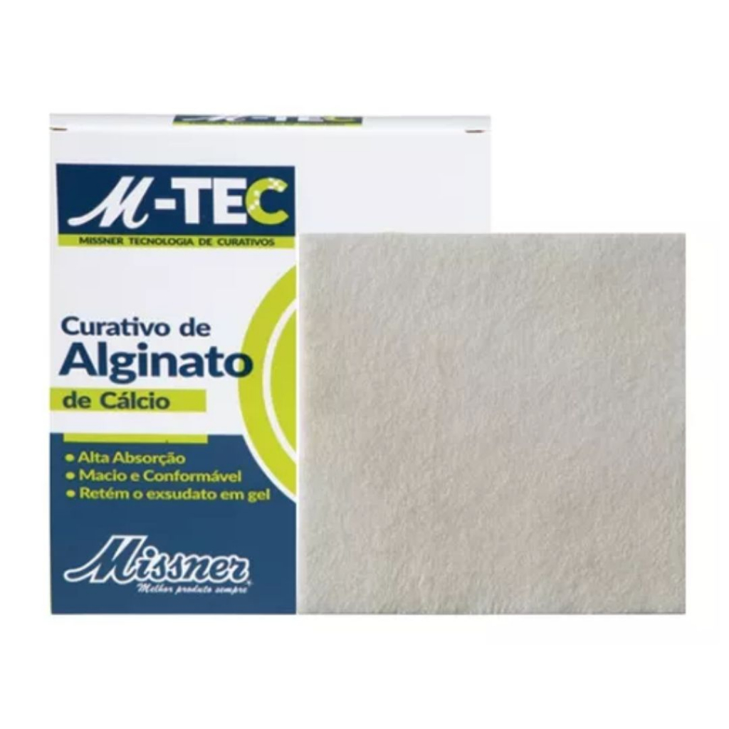 Curativo Para Tratamento De Feridas Fibras Alginato de Cálcio Rápida Cicatrização Cicatrizante M-TEC 10cm x 10cm - Missner
