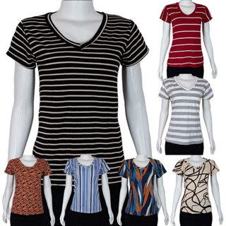 Blusa Feminina Camisa Básica Casual Listrada Viscolycra M ao EGG