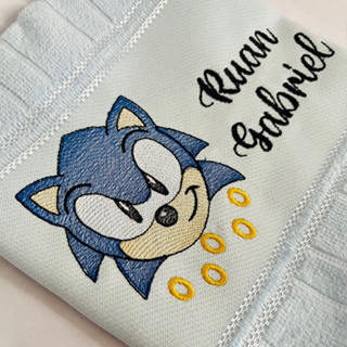 Toalha Personalizada Bordada Personagem Sonic em Oferta na Shopee