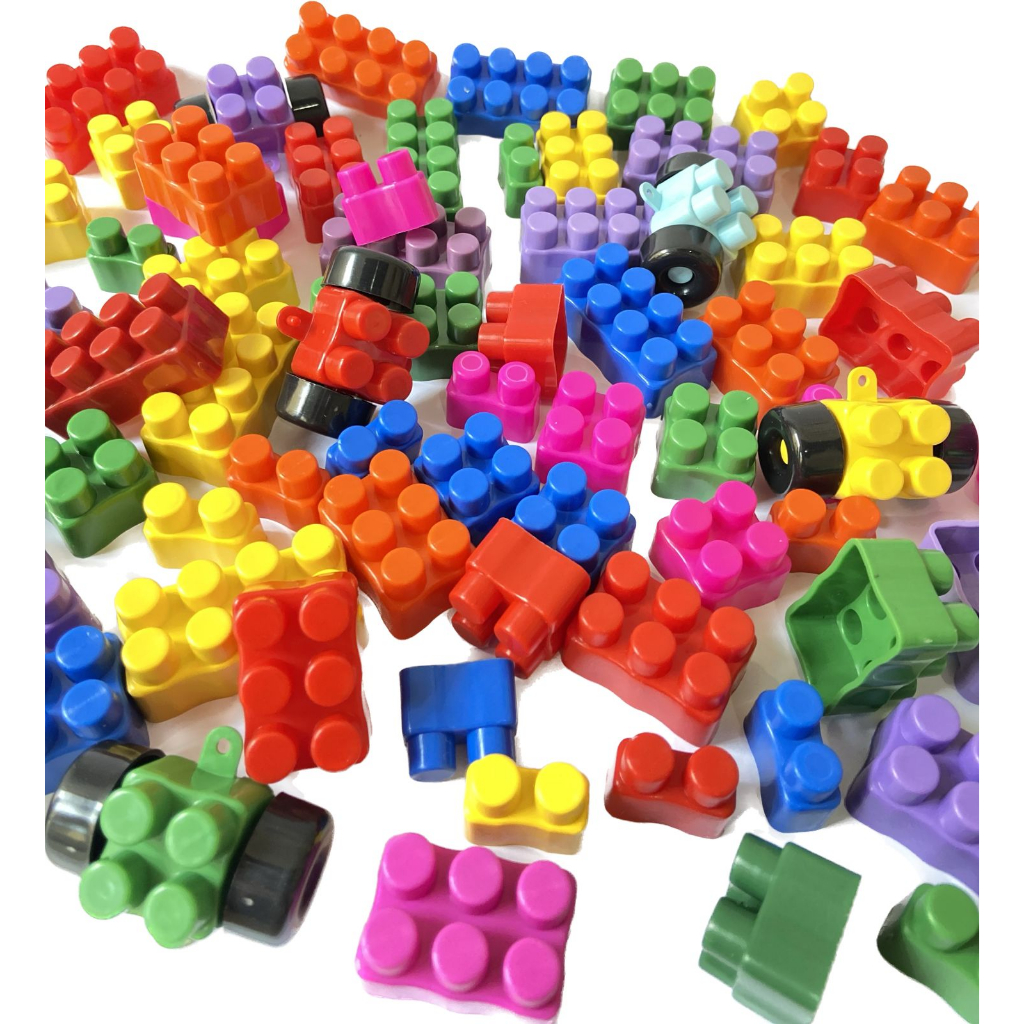 kit com 104 blocos de montar peças super coloridas brinquedos de construção + rodinhas em Oferta na Shopee