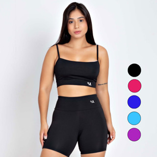 Conjunto Fitness Academia Top Alça Fina Padrão Short Crossfit Básico Liso Conforto Sem Transparência Treino