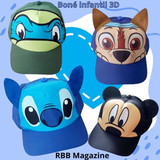 Boné infantil Tartaruga ninja, stitch, sonic, pikachu, chase 3d infantil