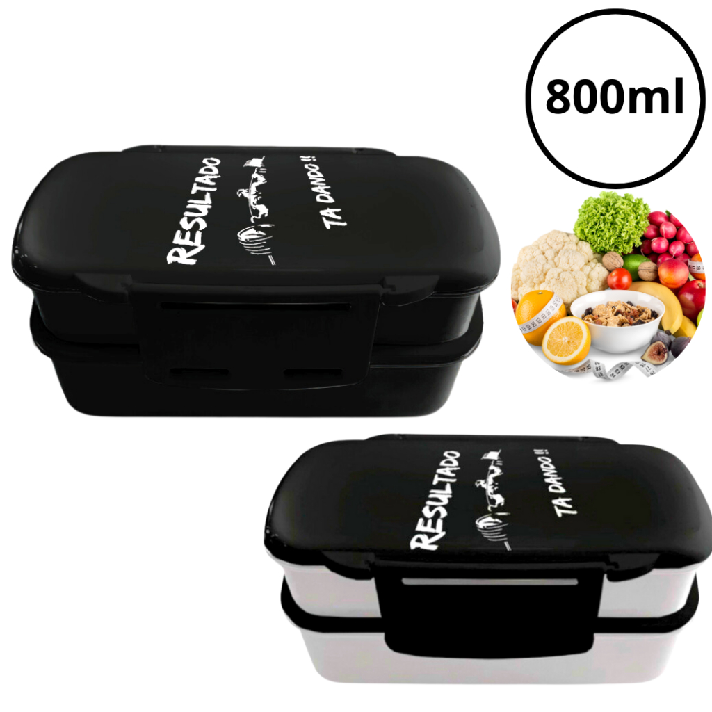 Marmita Fitness Resultado Lancheira Com Divisória Talher Marmiteira Plástica Pote 2 Camadas Personalizadas