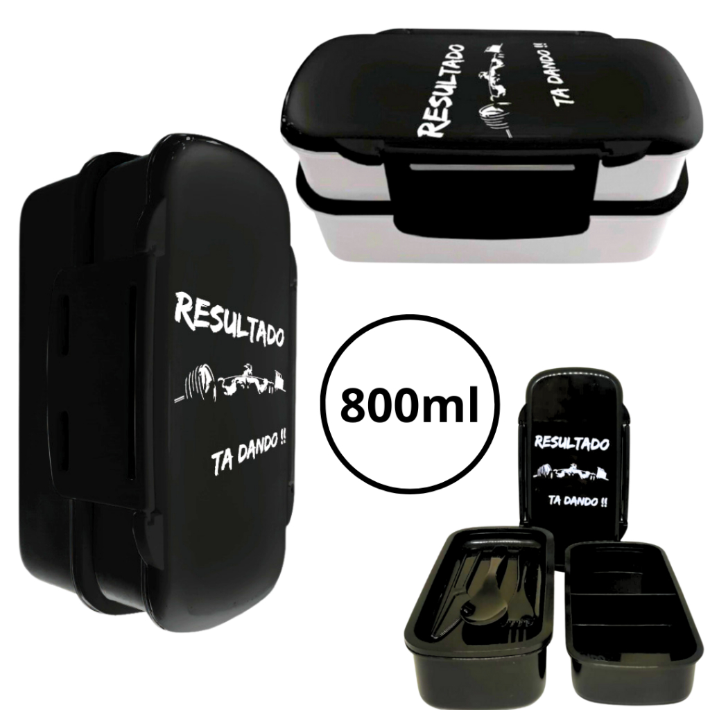 Marmita Fitness Lancheira Com Divisória Talher Marmiteira Plástica Pote 2 Camadas Personalizadas Tampa e Trava de Segura