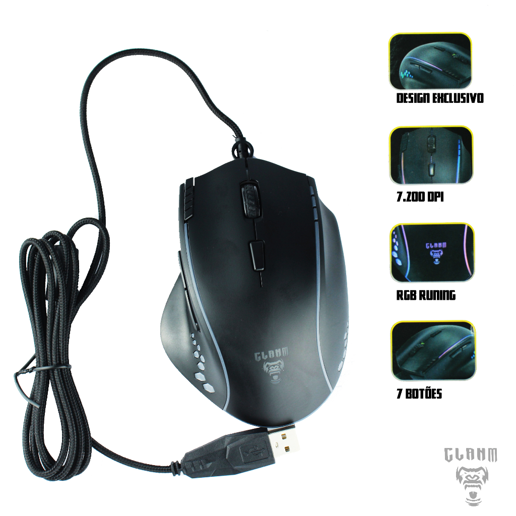 MOUSE COM FIO MOUNT CL-MM386 PRETO/LED/7200DPI/7D 1,5M