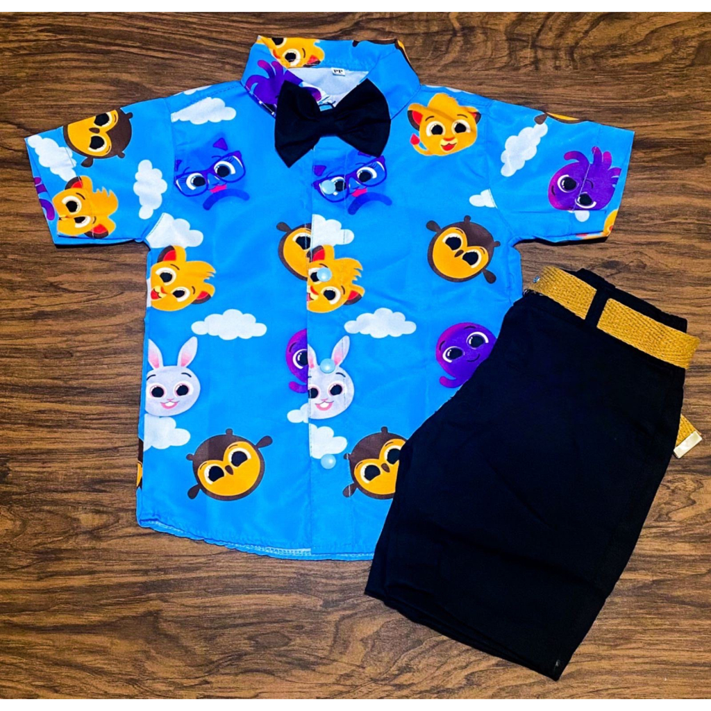 Conjunto Temático Com Suspensório Bolofofo Infantil Menino Gravata Festa Aniversário