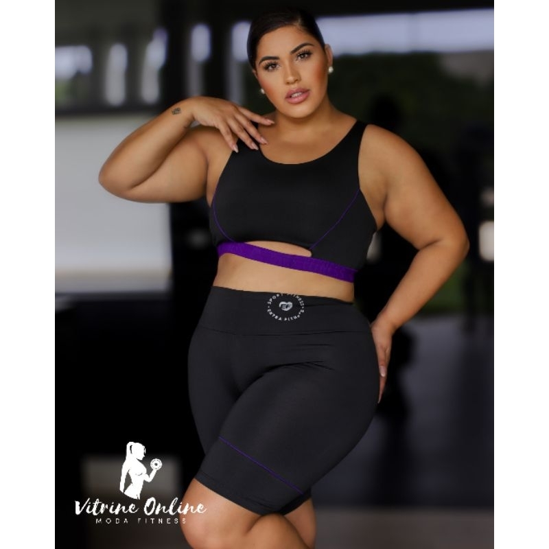Conjunto Short Viés + Top Em Suplex Extra Fitness Midi Plus Size 04 / Moda Feminina Fitness Academia Gg