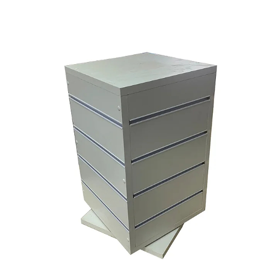 EXPOSITOR DE BALCÃO GIRATÓRIO CANALETADO BRANCO MDF 18mm 30(L)X30(C)X50(A)
