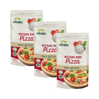 Kit com 3 Pacotes de Mistura para Massa de Pizza sem Glúten de 200g cada - Vitalin