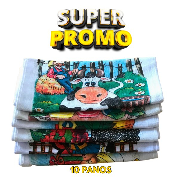 Pano De Prato Bainha Estampado Kit Com 10 Peças Super  Oferta