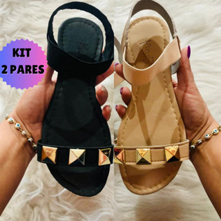 Sandália Feminina Rasteirinha Rasteira Feminina Kit 2 Pares Confortável Dia a Dia Tiras Calcanhar Elástico